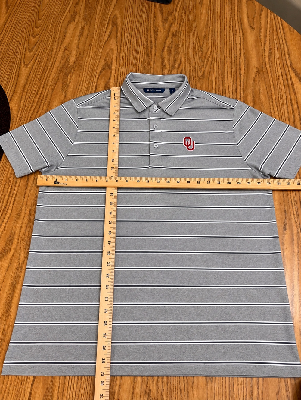 Cutter & Buck Oklahoma Sooners OU Men’s Polo Shirt – Size Large – Gray Striped